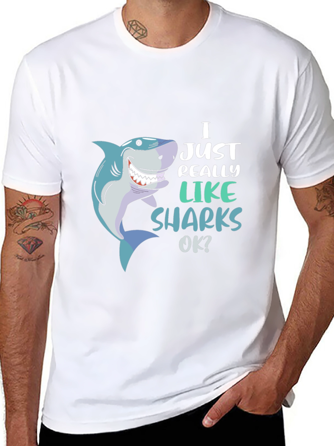 Black Shark Lover Graphic Tee - "I Just Really Like Sharks OK?" view 8