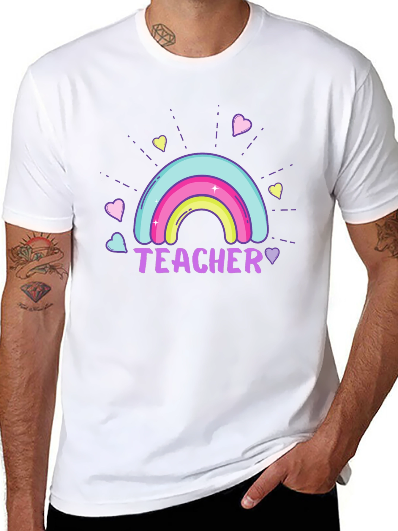 Black Teacher Rainbow Graphic Tee - Unisex Black T-Shirt view 8