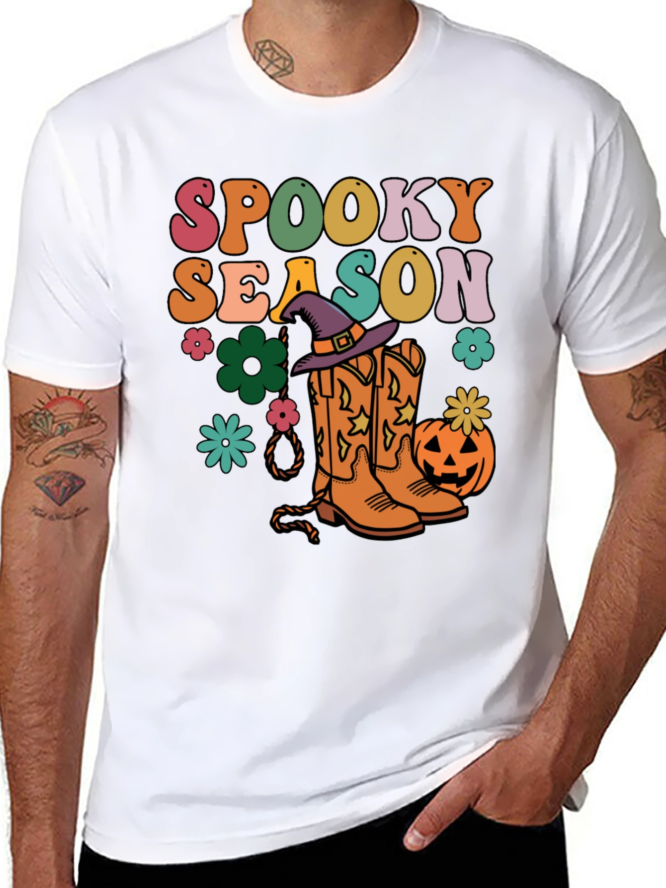 Black Spooky Season Retro Halloween T-Shirt view 8