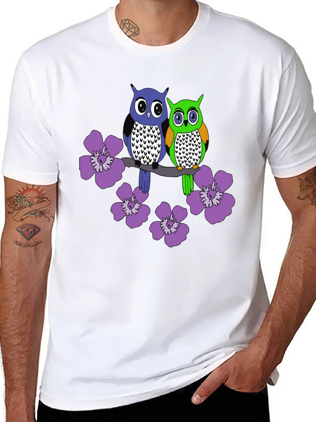 Black Owl & Floral Graphic Tee - Men's Black T-Shirt view 8