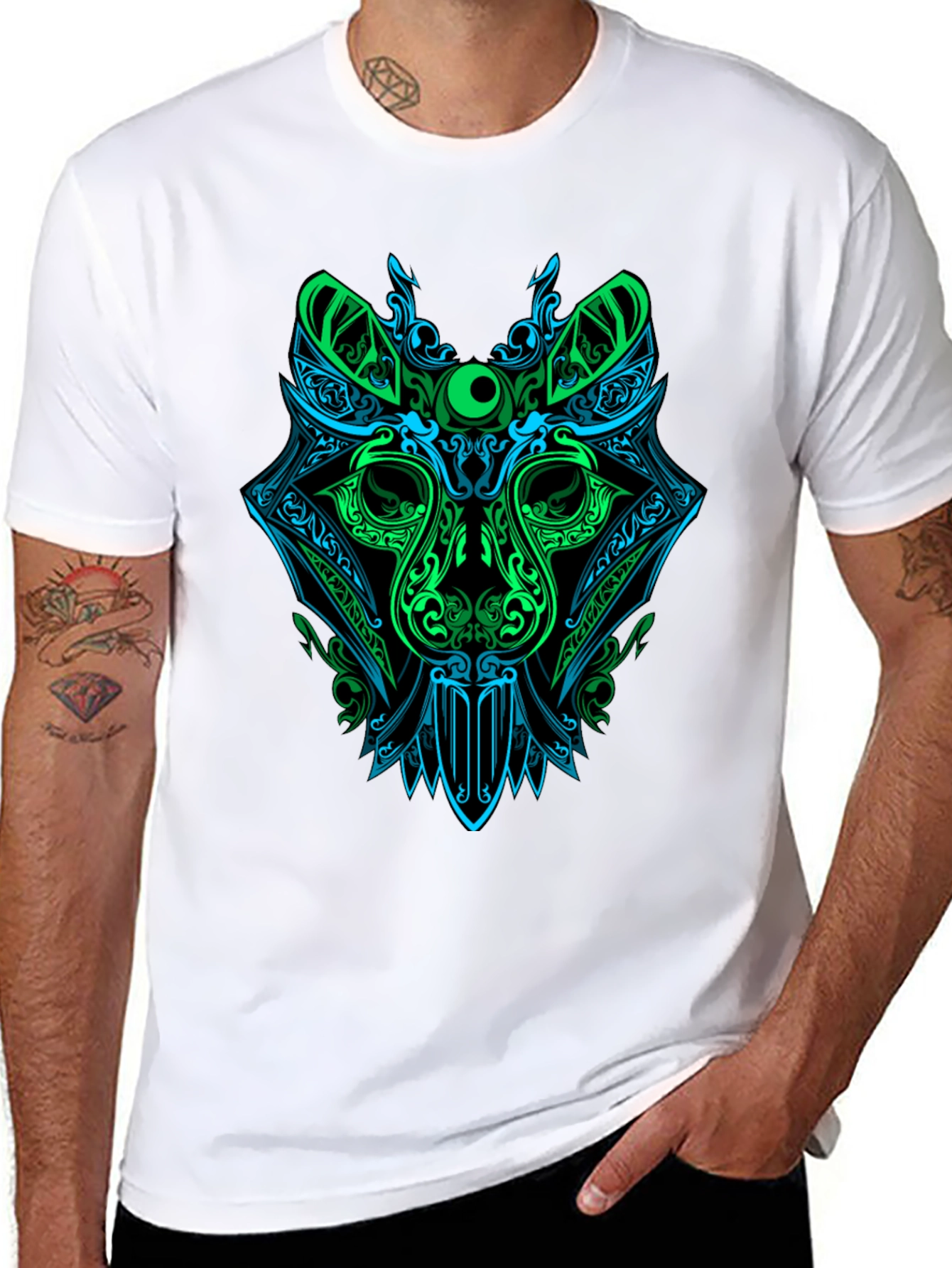 Black Neon Wolf Graphic Tee - Men's Black T-Shirt view 8