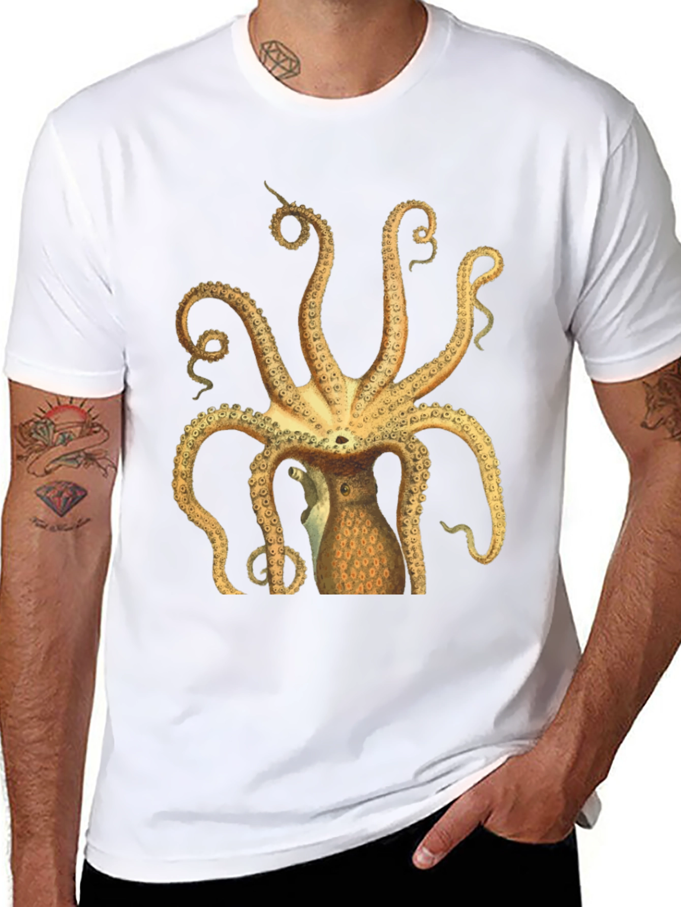 Black Octopus Graphic Tee - Black Cotton T-Shirt view 8