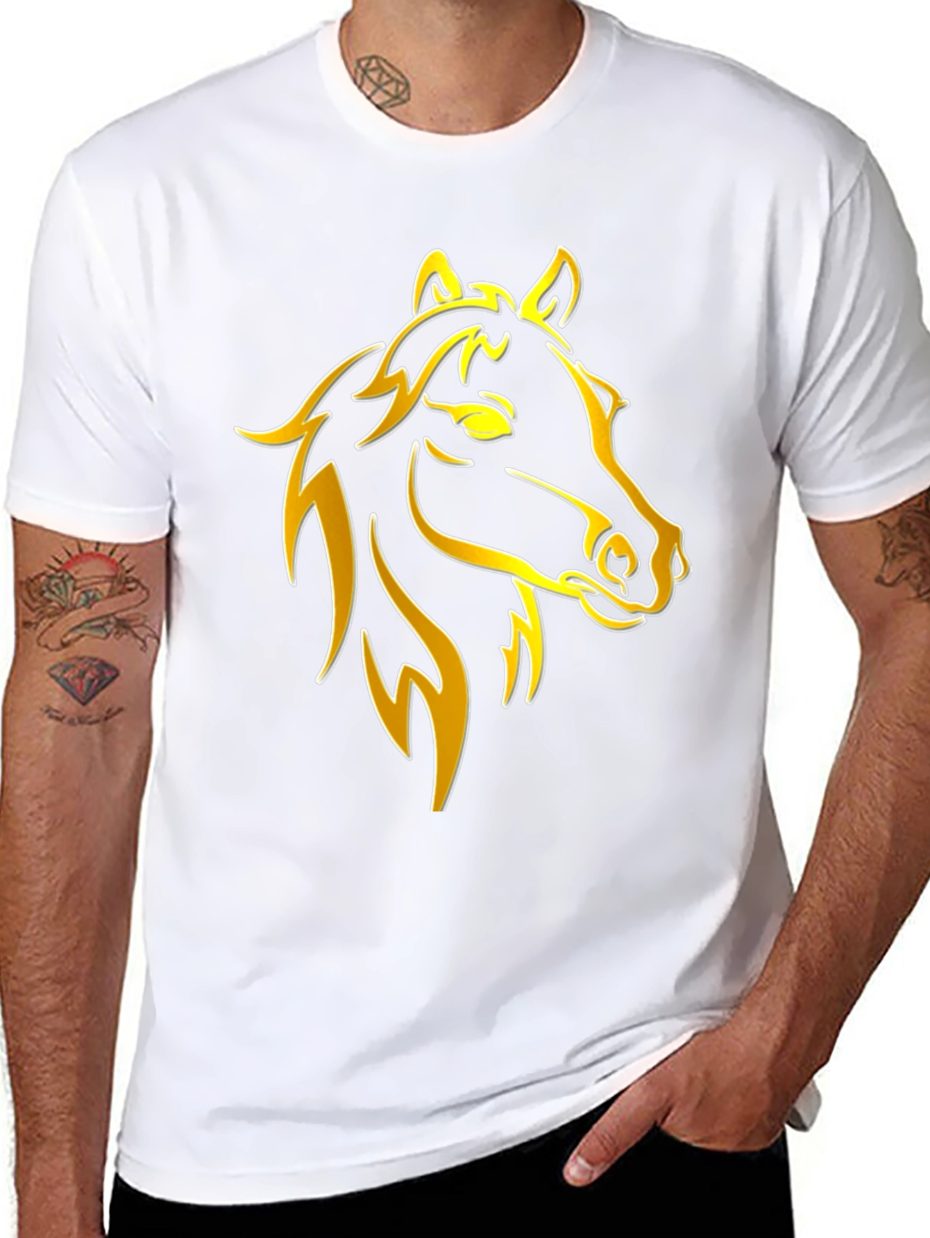 Black Golden Horse Graphic Tee - Stylish Black T-Shirt view 8