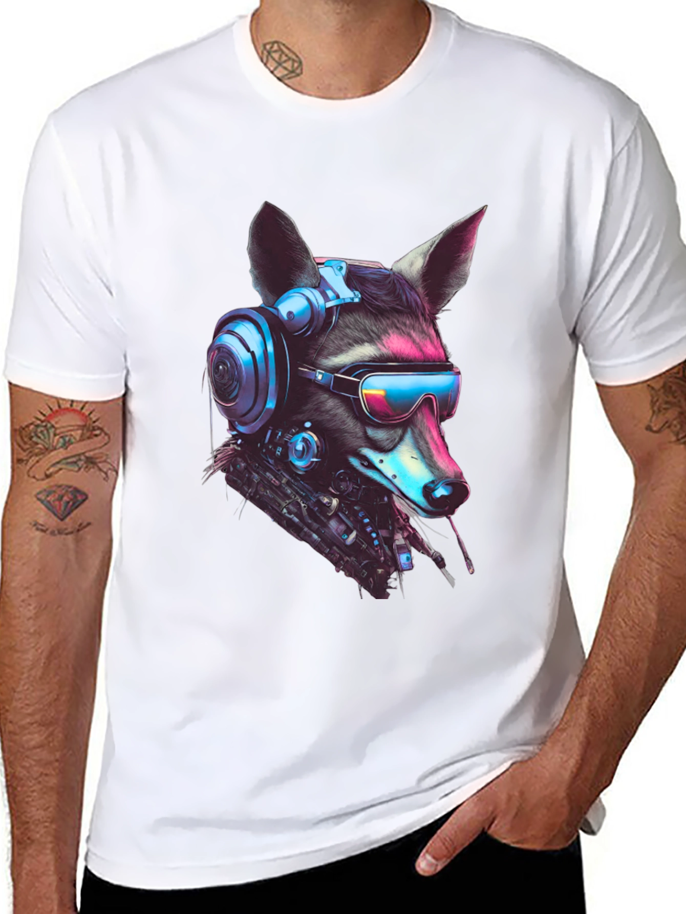 Black Cyberpunk Raccoon Graphic Tee - Futuristic Style view 8