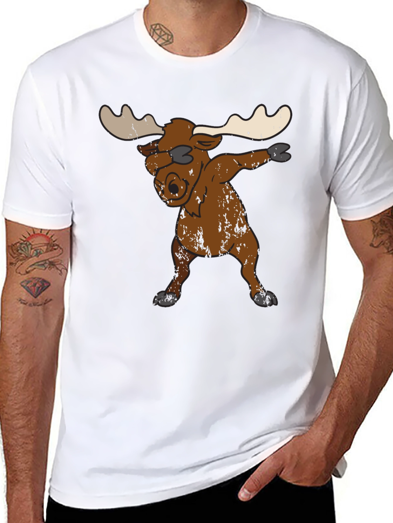 Black Dabbing Moose Graphic Tee - Unique Animal T-Shirt view 8