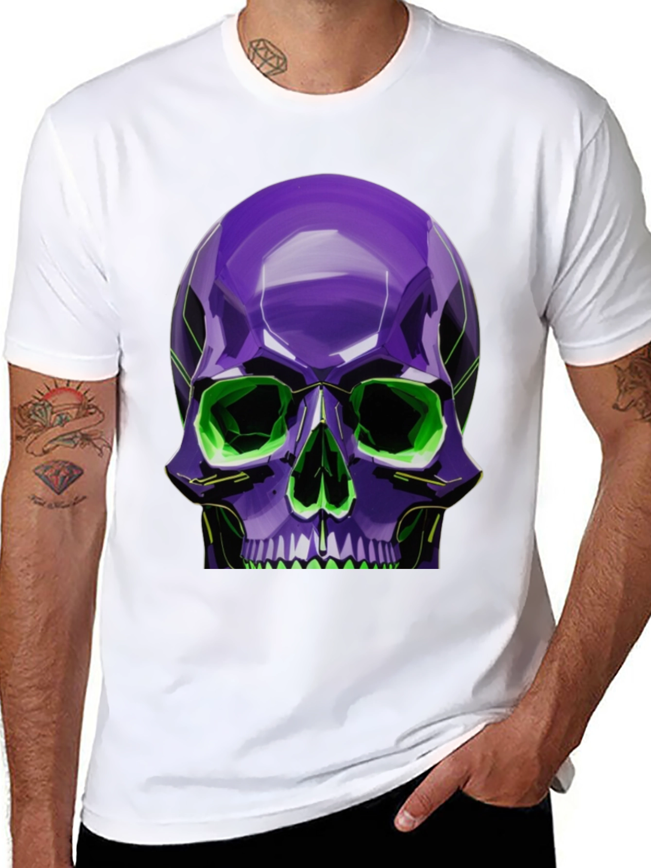 Black Neon Skull Graphic Tee - Stylish, Bold Design view 8