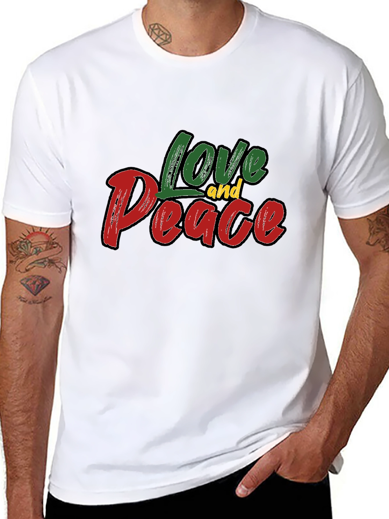 Black Love and Peace Graphic Black T-Shirt view 8