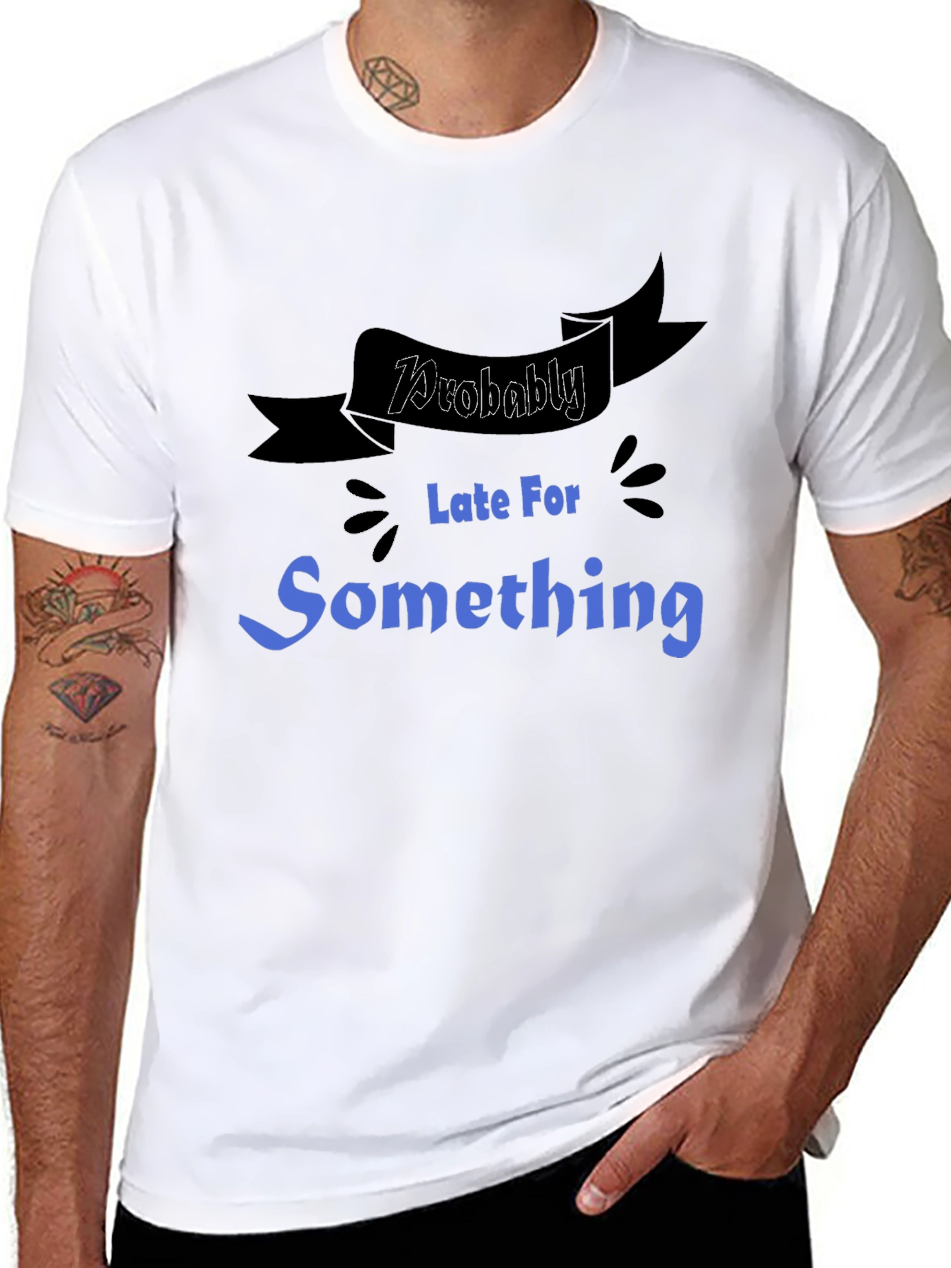 Black Funny "Probably Late For Something" Graphic Tee view 8