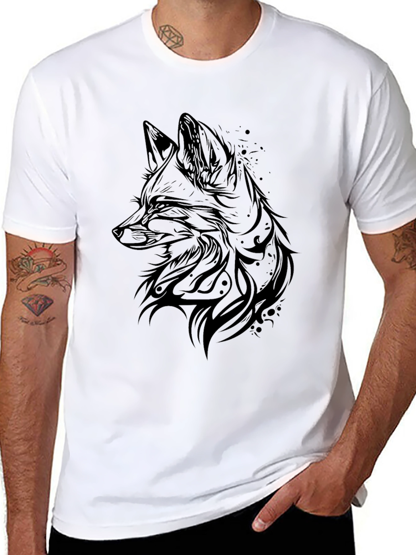 Black Fox Graphic Tee - Black Cotton Blend T-Shirt view 8