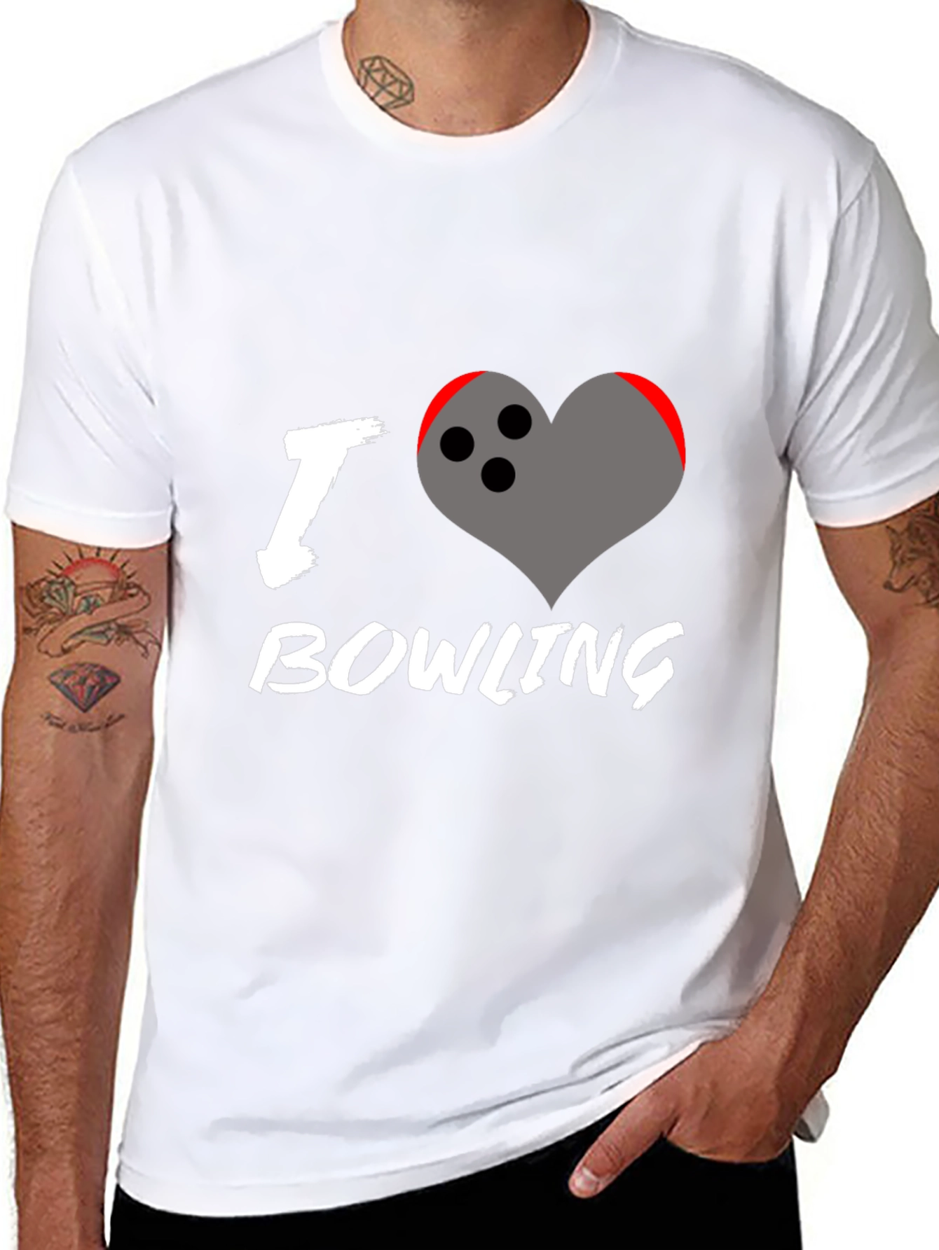 Black I Love Bowling T-Shirt - Heart Bowling Ball Graphic view 8