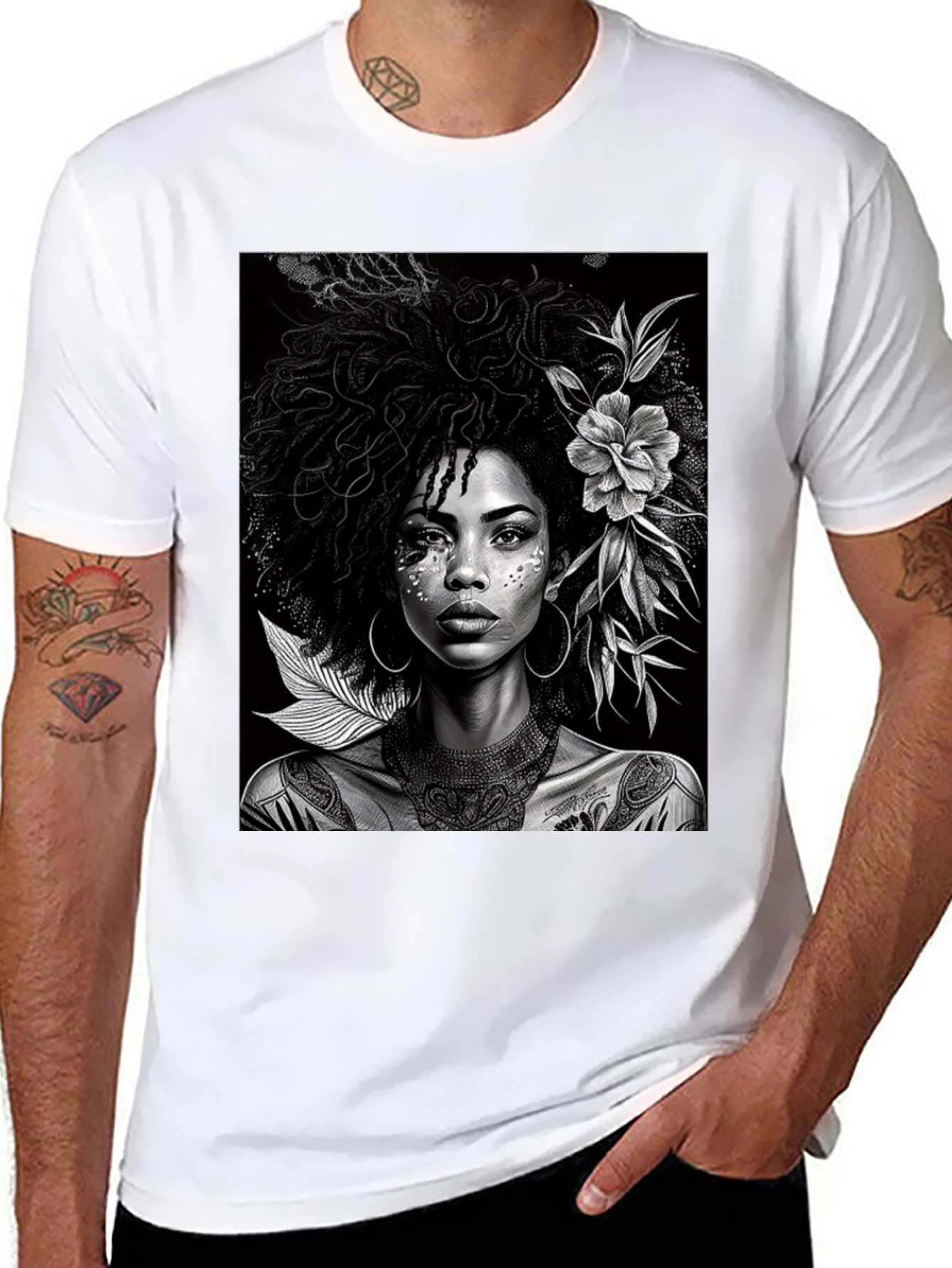 Black Woman Portrait Graphic Tee - Elegant Black T-Shirt view 8