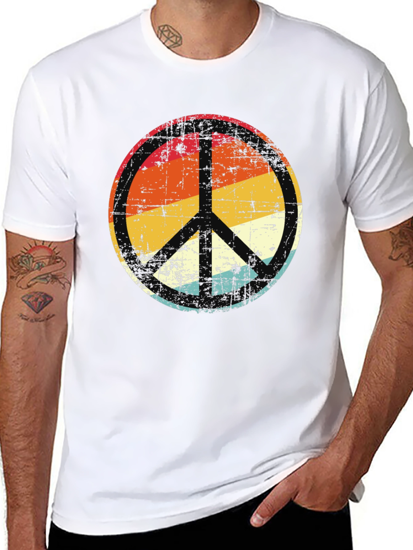 Black Retro Peace Sign Graphic Tee - Vintage Style view 8