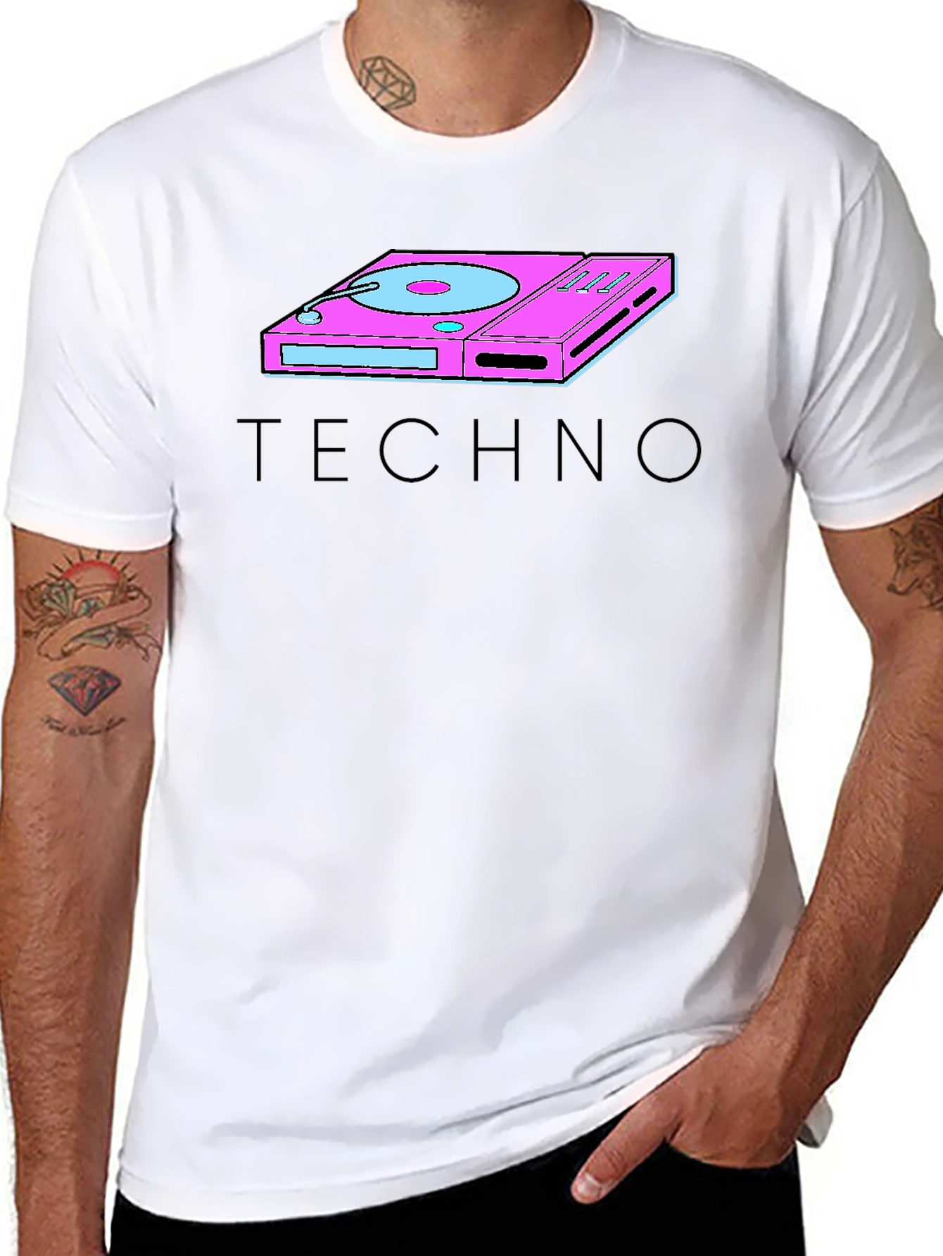 Black Retro Techno Turntable Graphic T-Shirt view 8