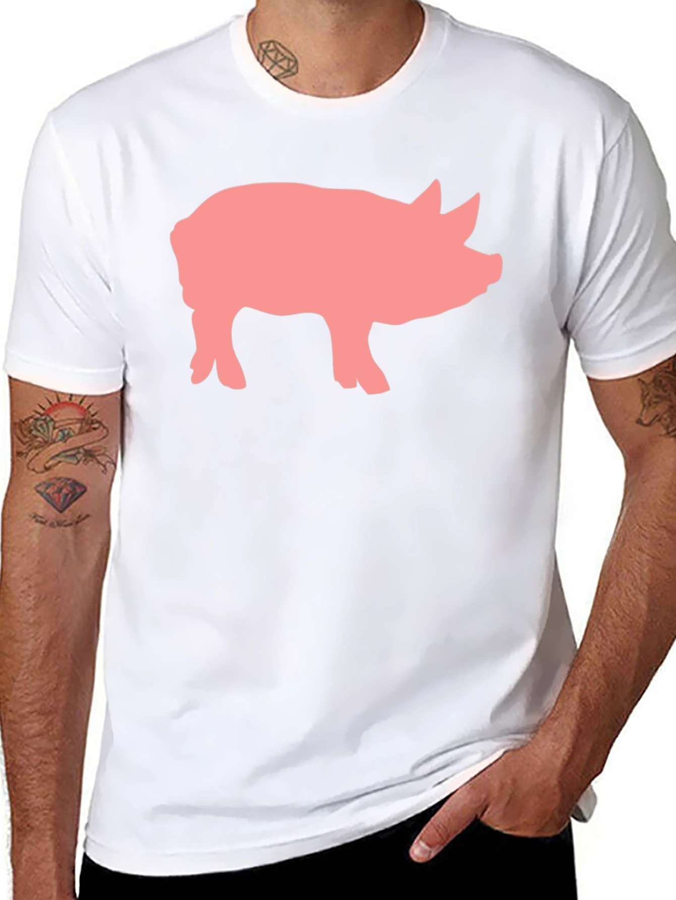 Black Pig Graphic Print Black Crew Neck T-Shirt view 8