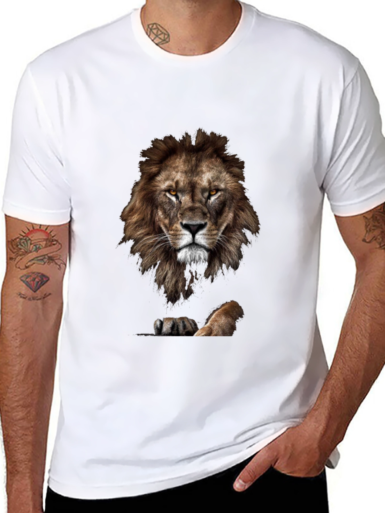 Black Lion Graphic Tee - Bold Animal Print T-Shirt view 8
