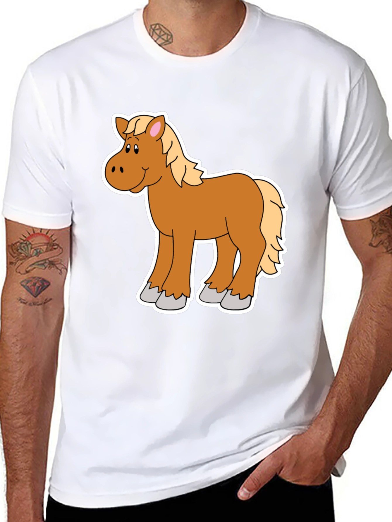 Black Cartoon Horse Graphic Tee - Black Unisex Shirt view 8