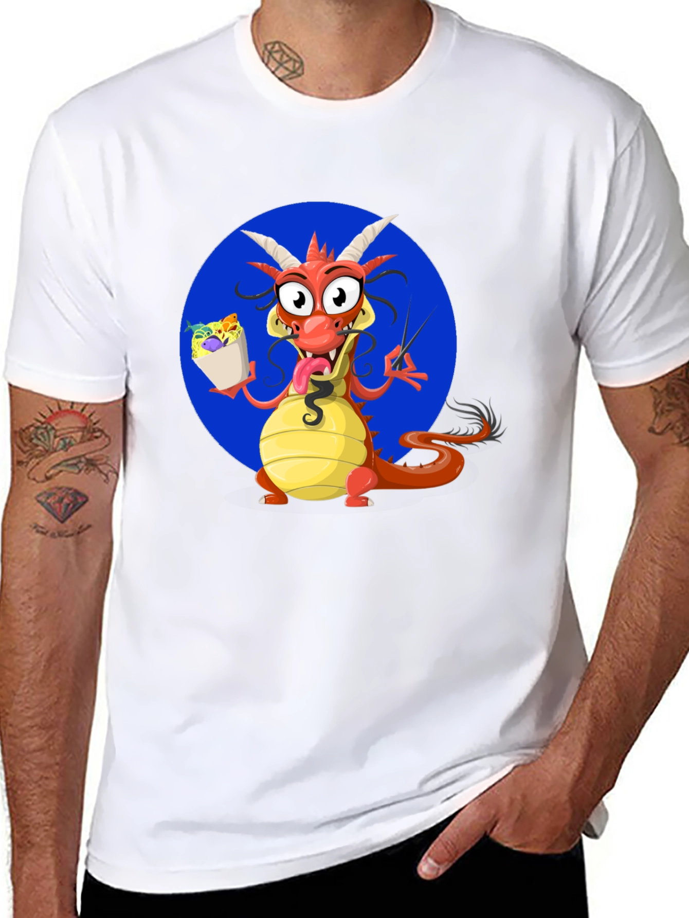 Black Dragon Eating Noodles Graphic T-Shirt view 8