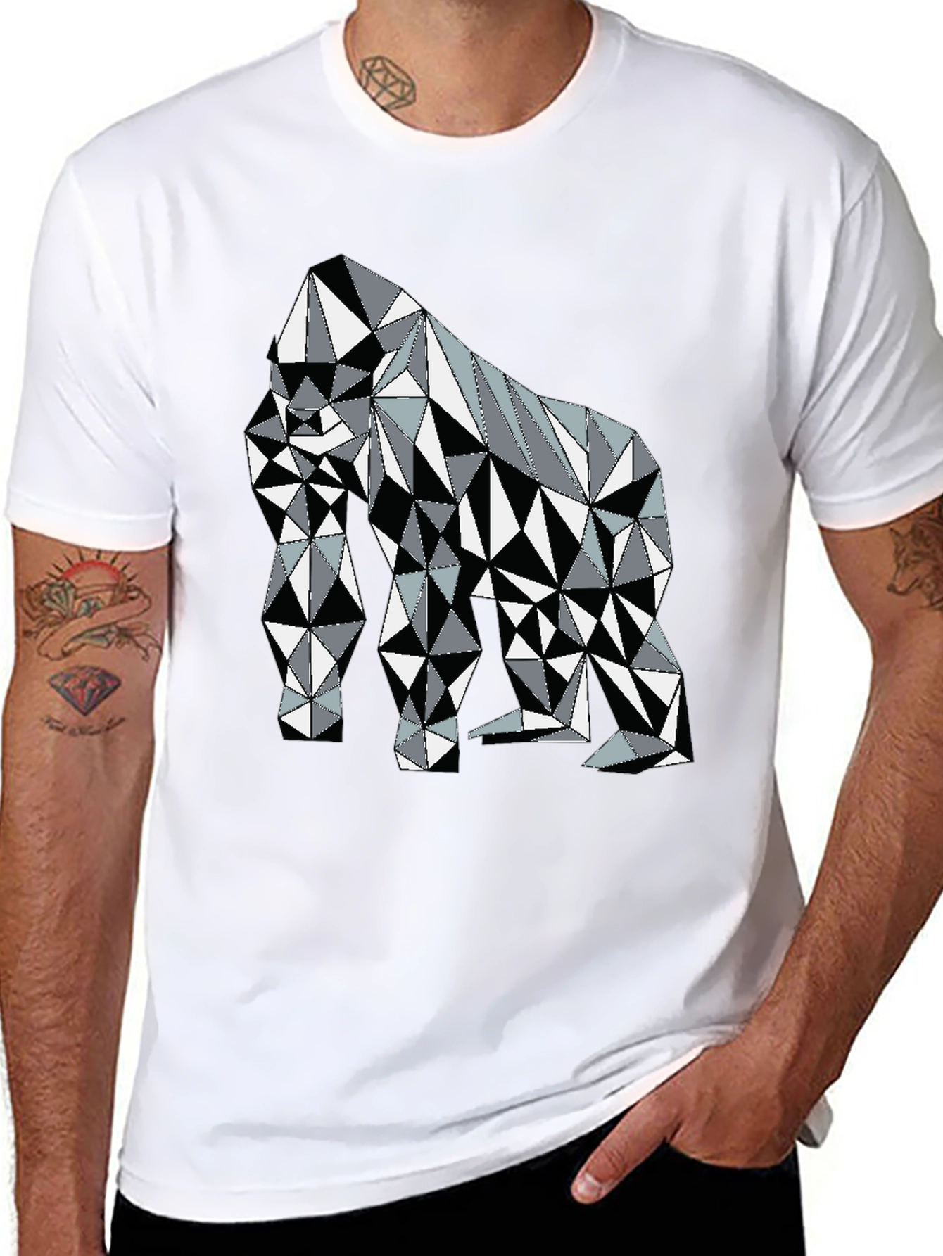 Black Geometric Gorilla Graphic Tee - Modern Animal Print Shirt view 8