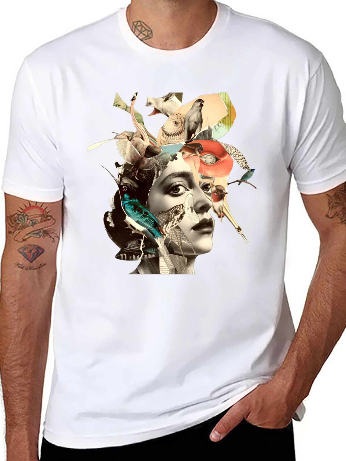 Black Artistic Collage Graphic Tee - Unisex Black T-Shirt view 8