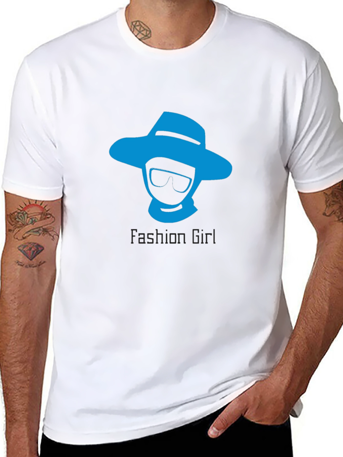 Black Cool Graphic Tee: "Fashion Girl" Design in Blue view 8