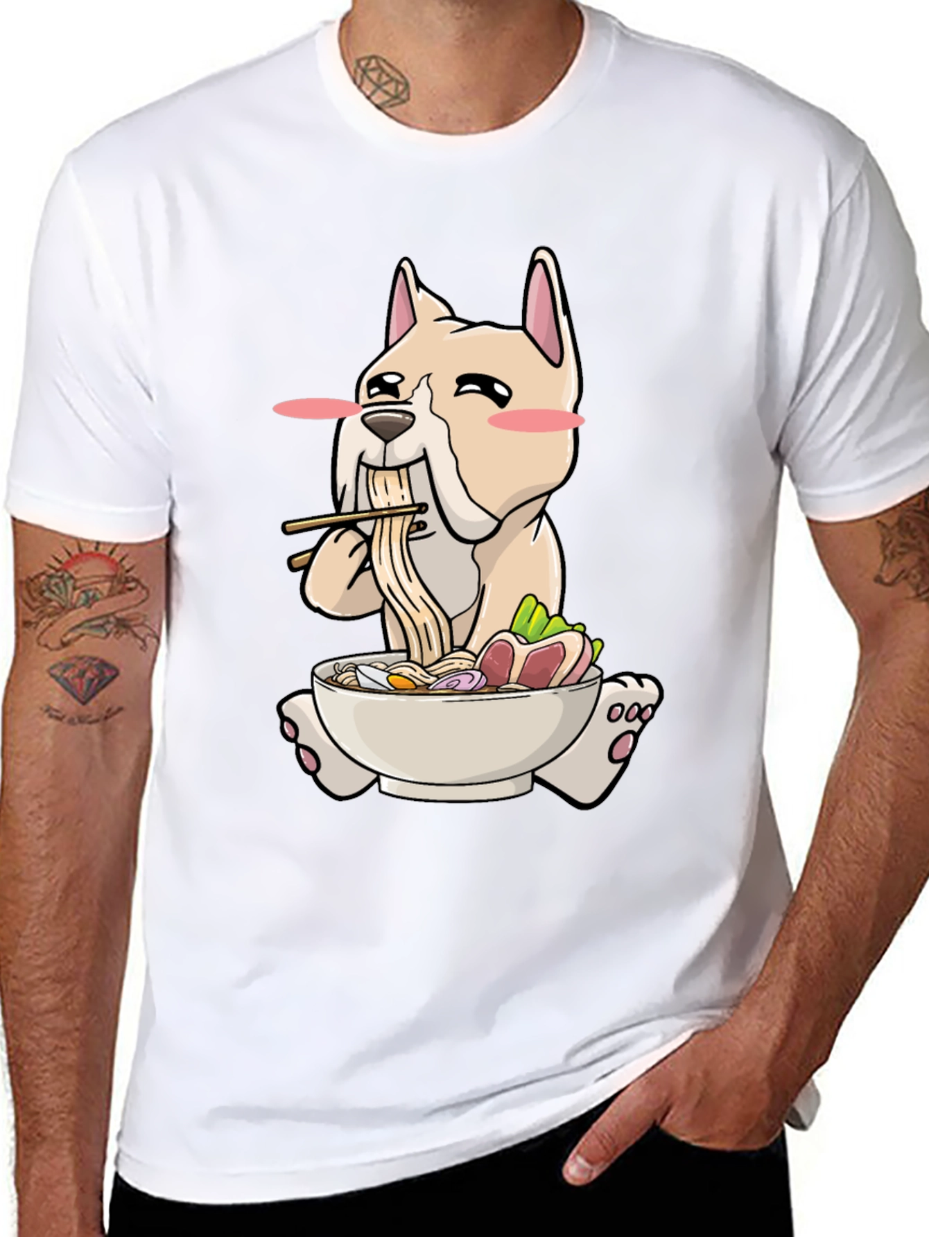 Black Dog Ramen T-Shirt - Cute Cartoon Graphic Tee view 8