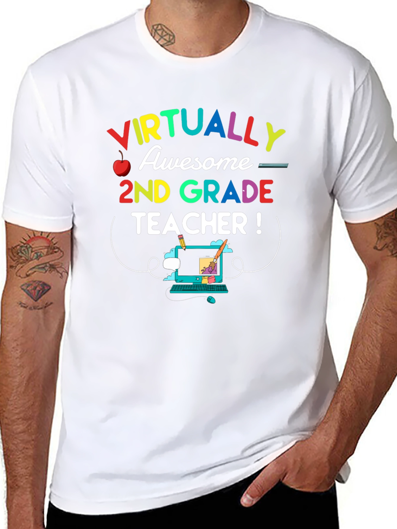Black Virtually Awesome 2nd Grade Teacher T-Shirt view 8
