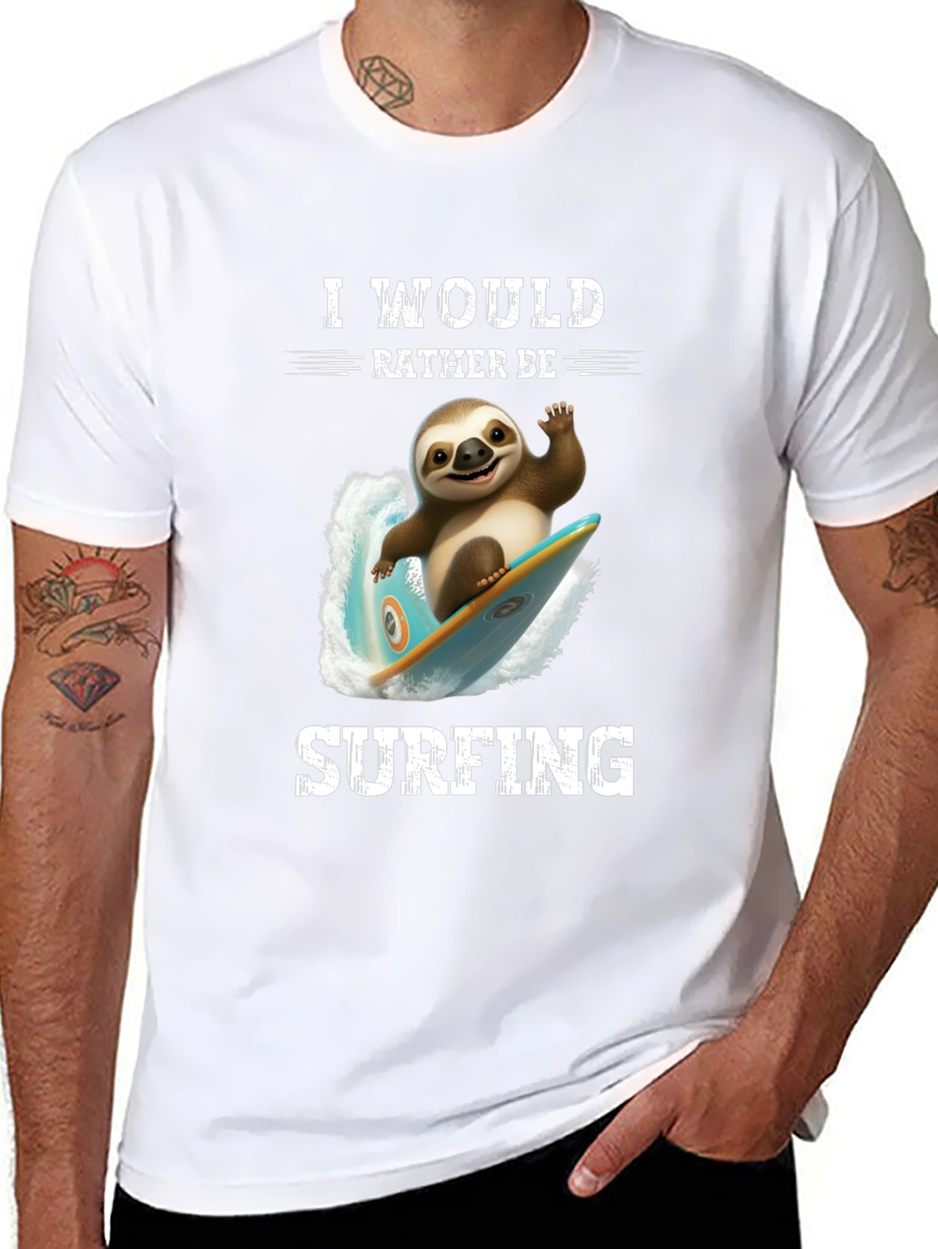 Black Surfing Sloth Graphic T-Shirt - Relaxed Fit view 8