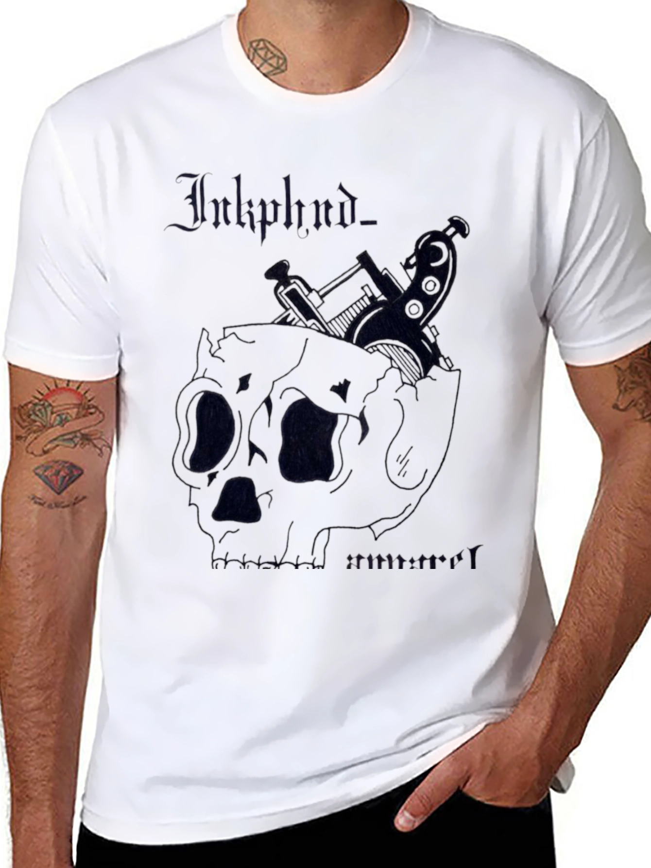 Black Ink Head Tattoo Skull Black T-Shirt view 8