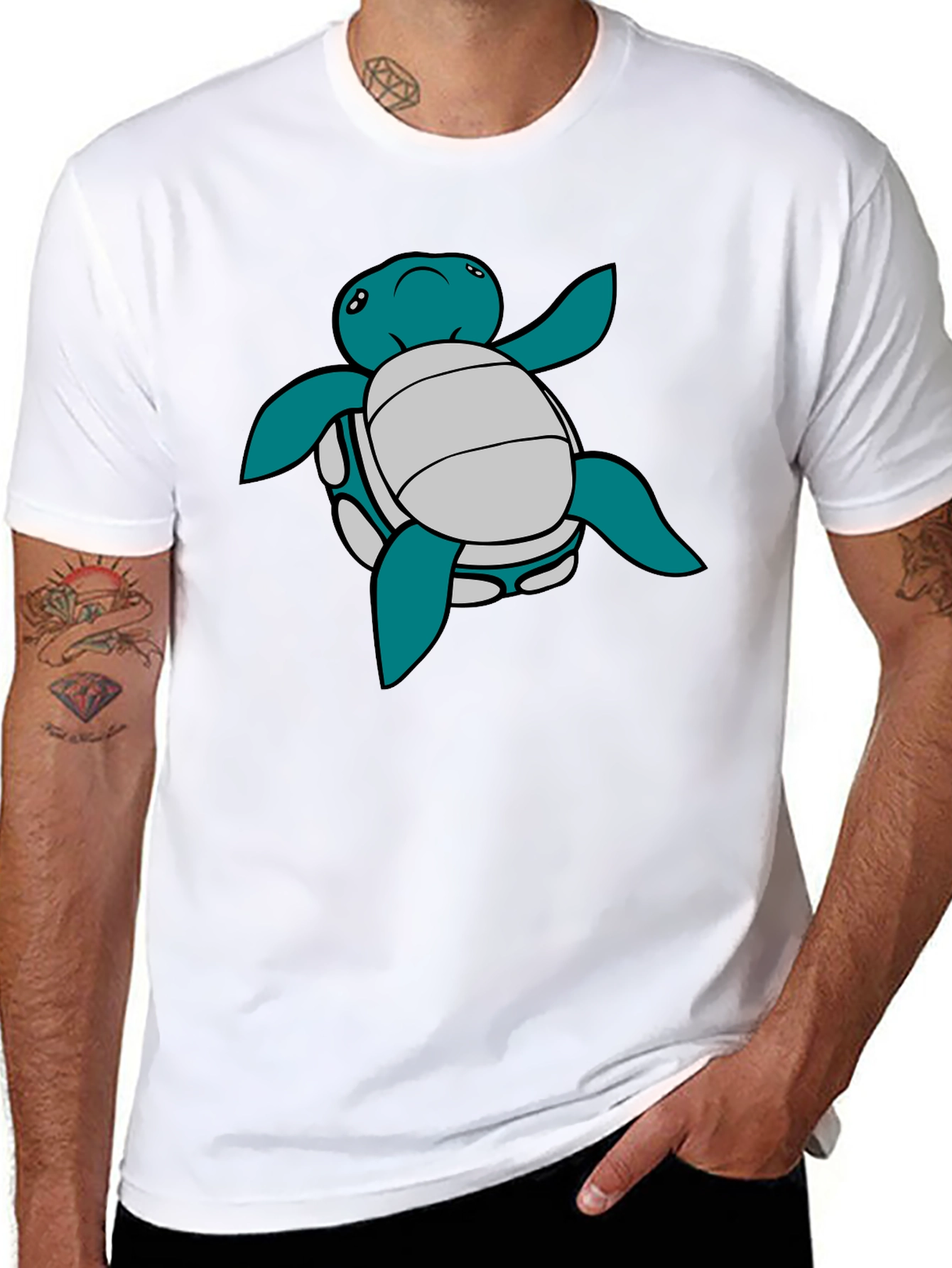 Black Cartoon Turtle Graphic Tee - Black T-Shirt view 8