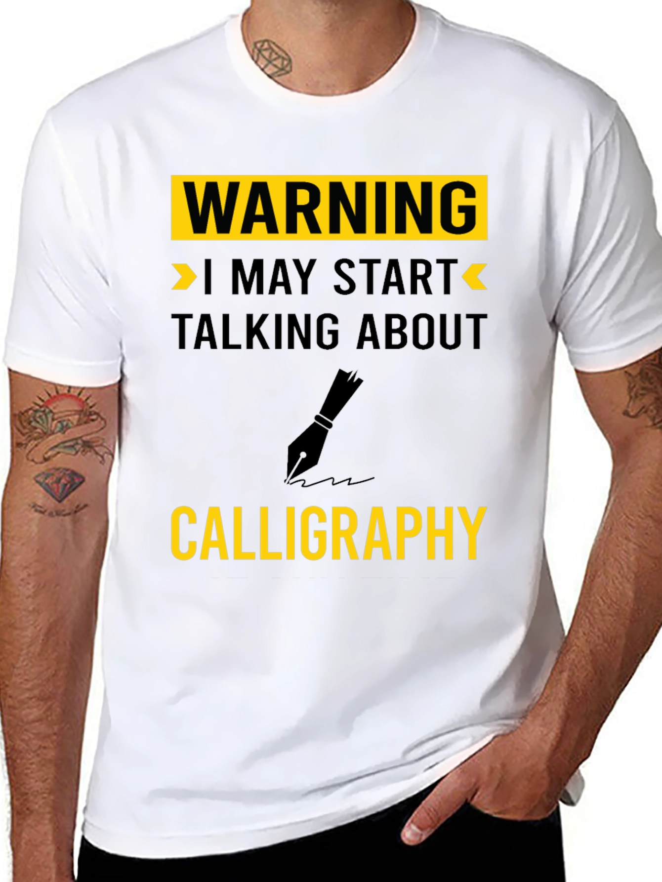 Black Warning Calligraphy T-Shirt - Art Lover's Gift view 8