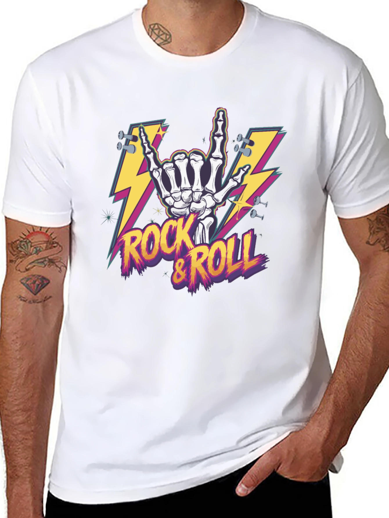 Black Rock & Roll Skeleton Hand Graphic T-Shirt view 8