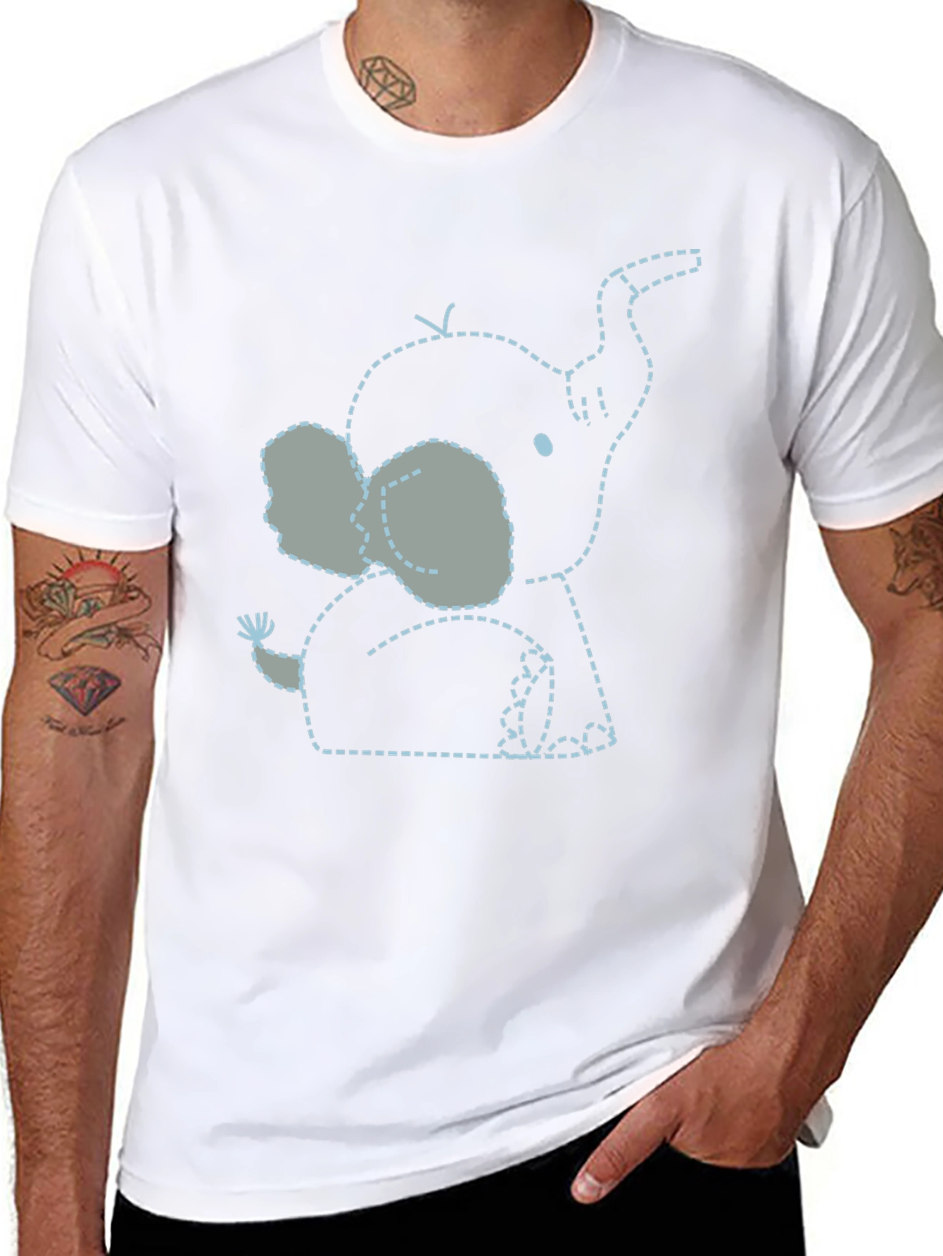 Black Cute Elephant Outline Tee - Black Soft Cotton view 8