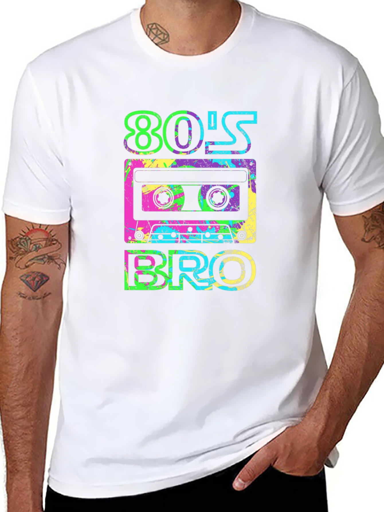 Black Retro 80's Bro T-Shirt - Cassette Design view 8
