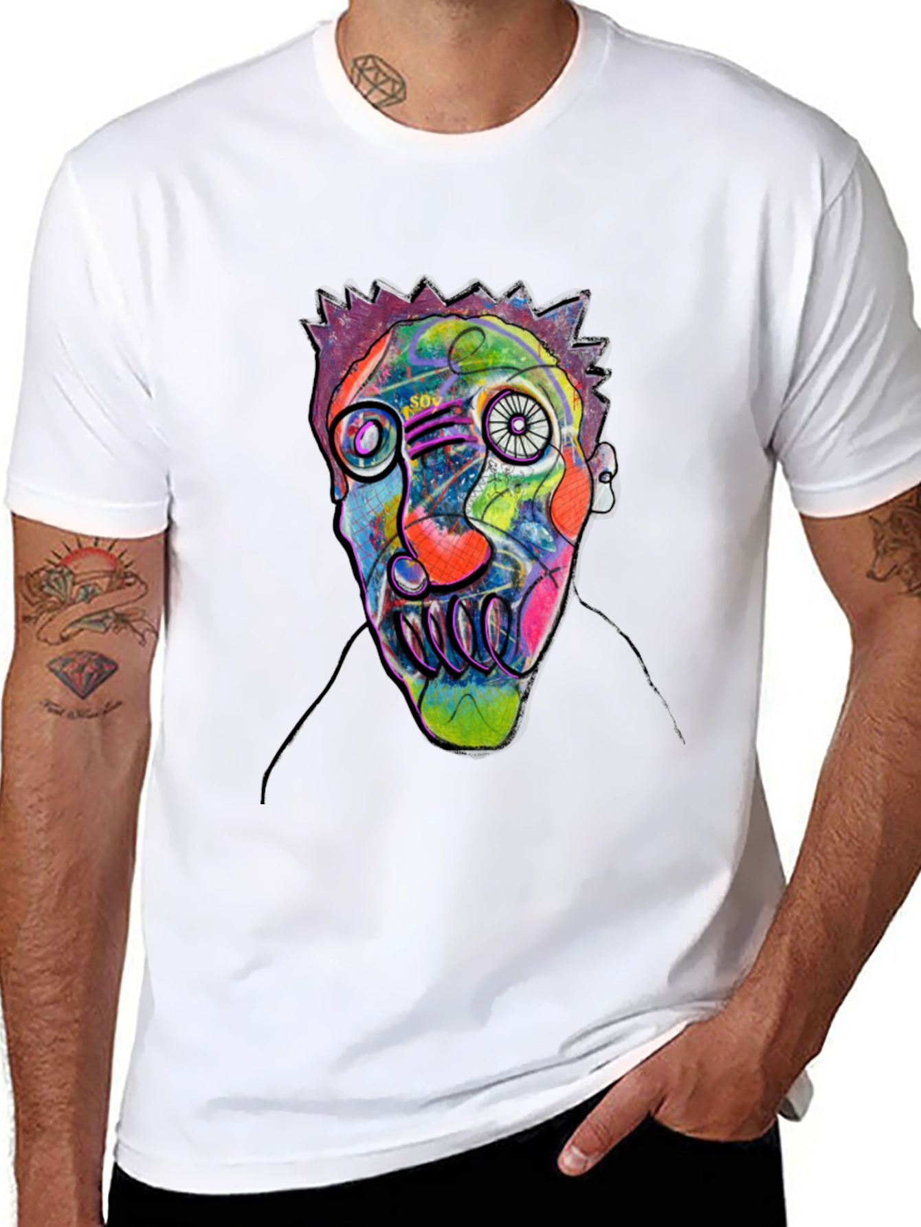 Black Abstract Face Art Black T-Shirt view 8
