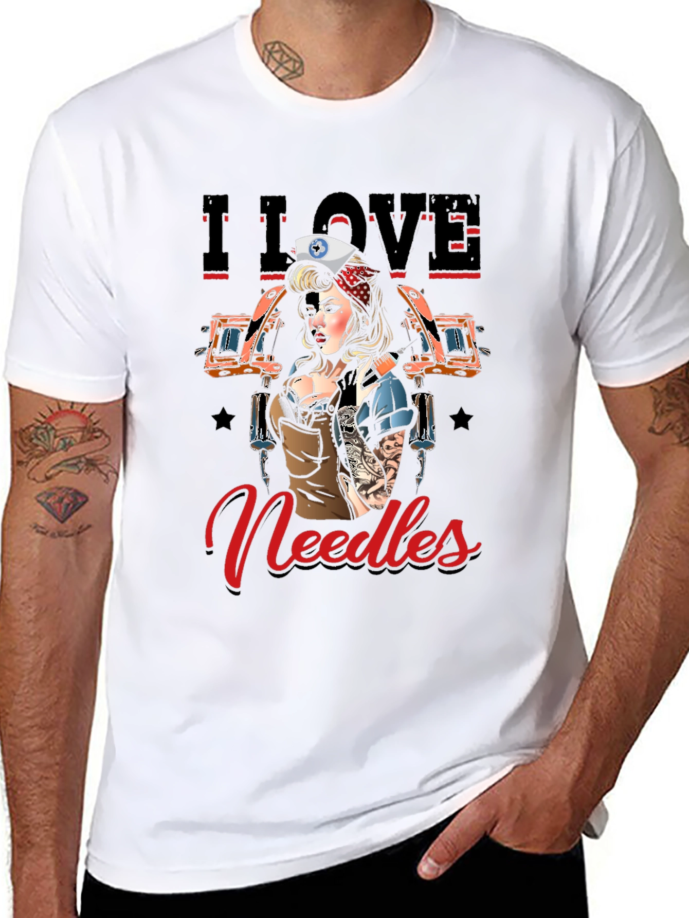 Black I Love Needles Tattoo Artist T-Shirt view 8