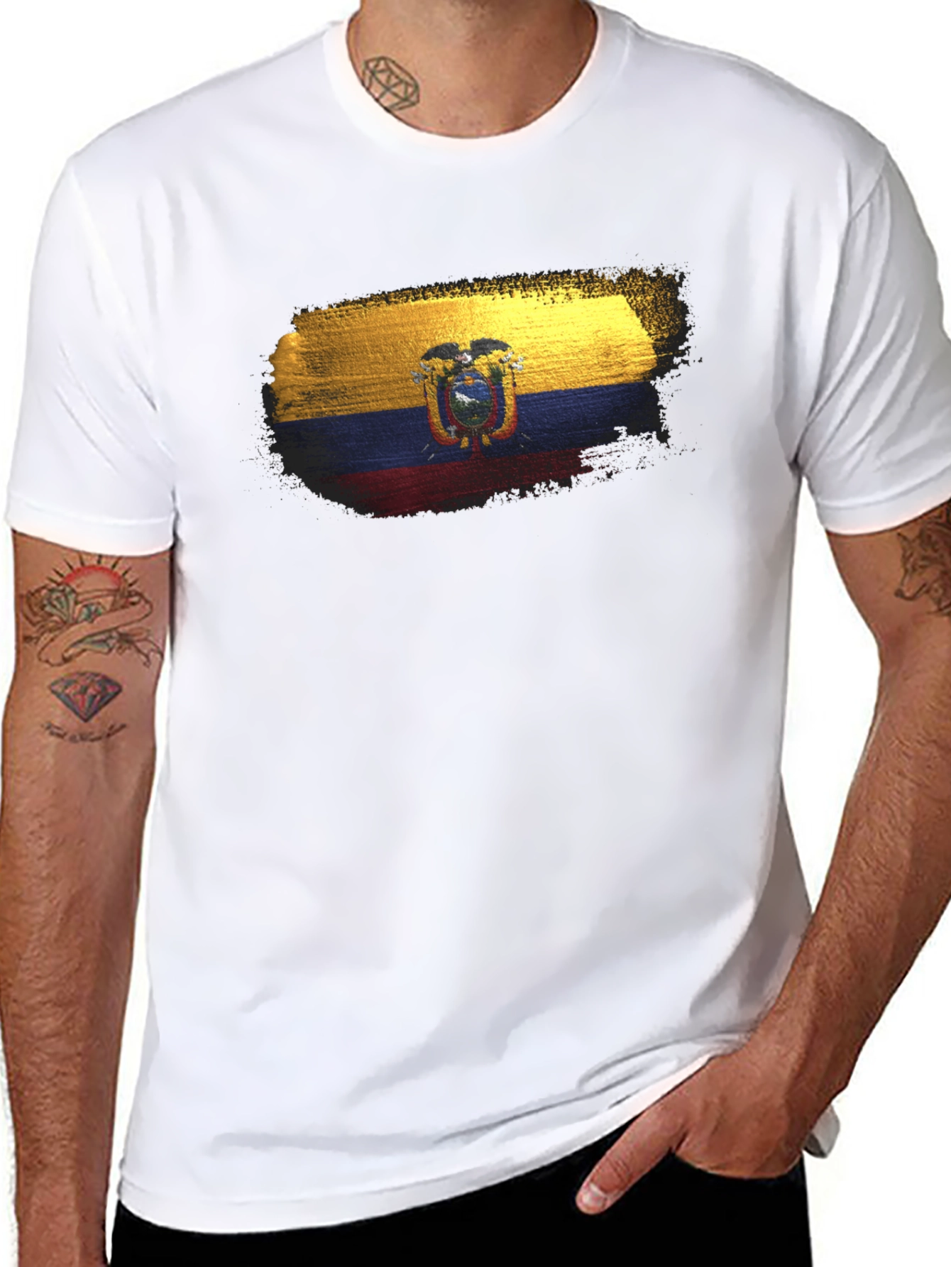 Black Ecuador Flag T-Shirt - Black Crew Neck Tee view 8