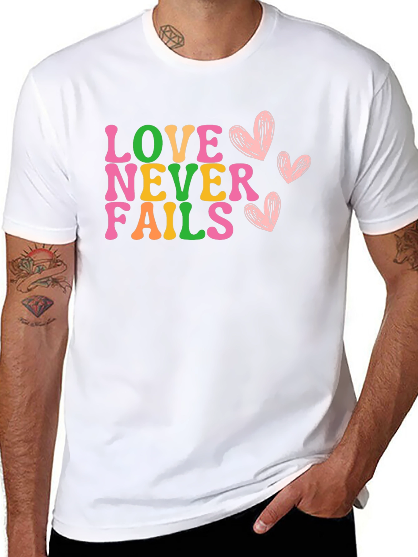 Black Love Never Fails Graphic Tee - Trendy Valentine's Shirt view 8