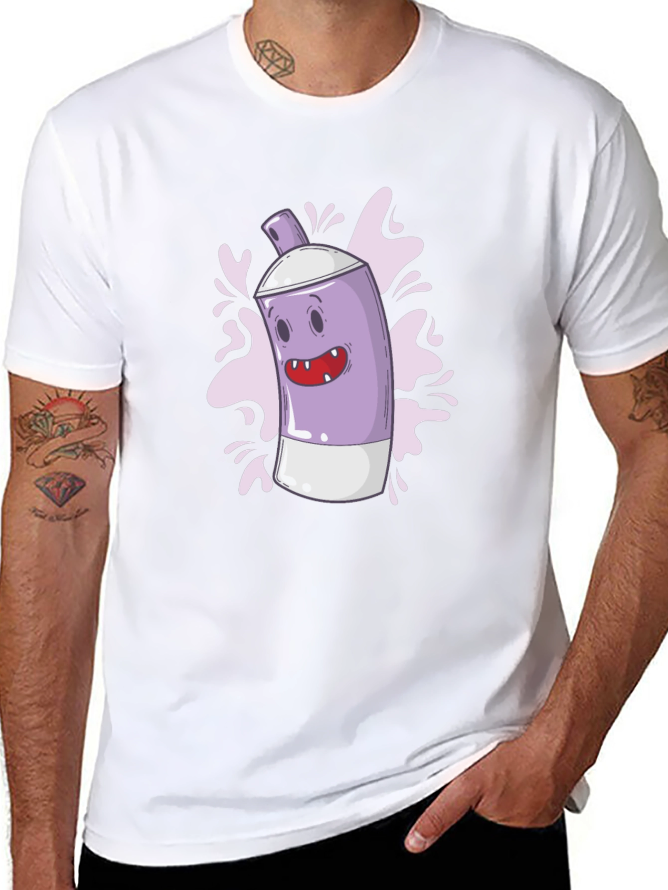 Black Funky Spray Can Graphic Tee - Cool Cartoon Design view 8