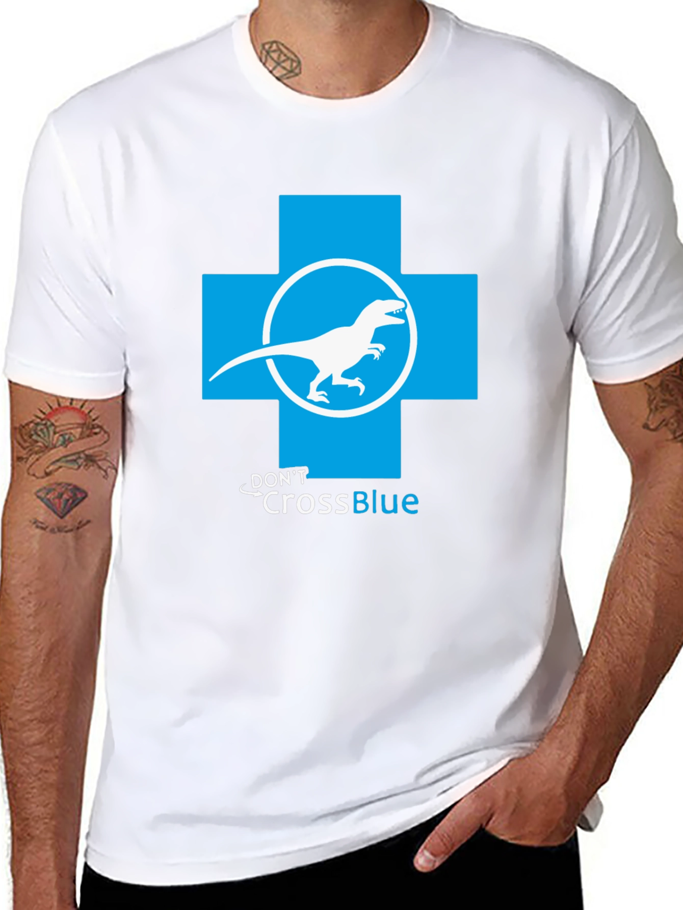 Black Don't Cross Blue T-Shirt - Dino Parody Tee view 8