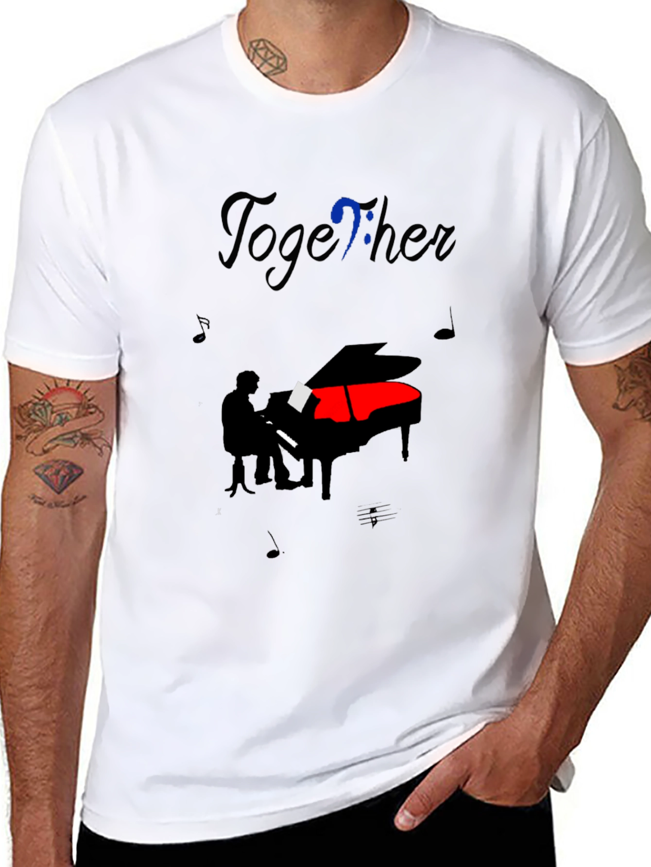 Black Musical Harmony Tee: Piano & Together Design view 8