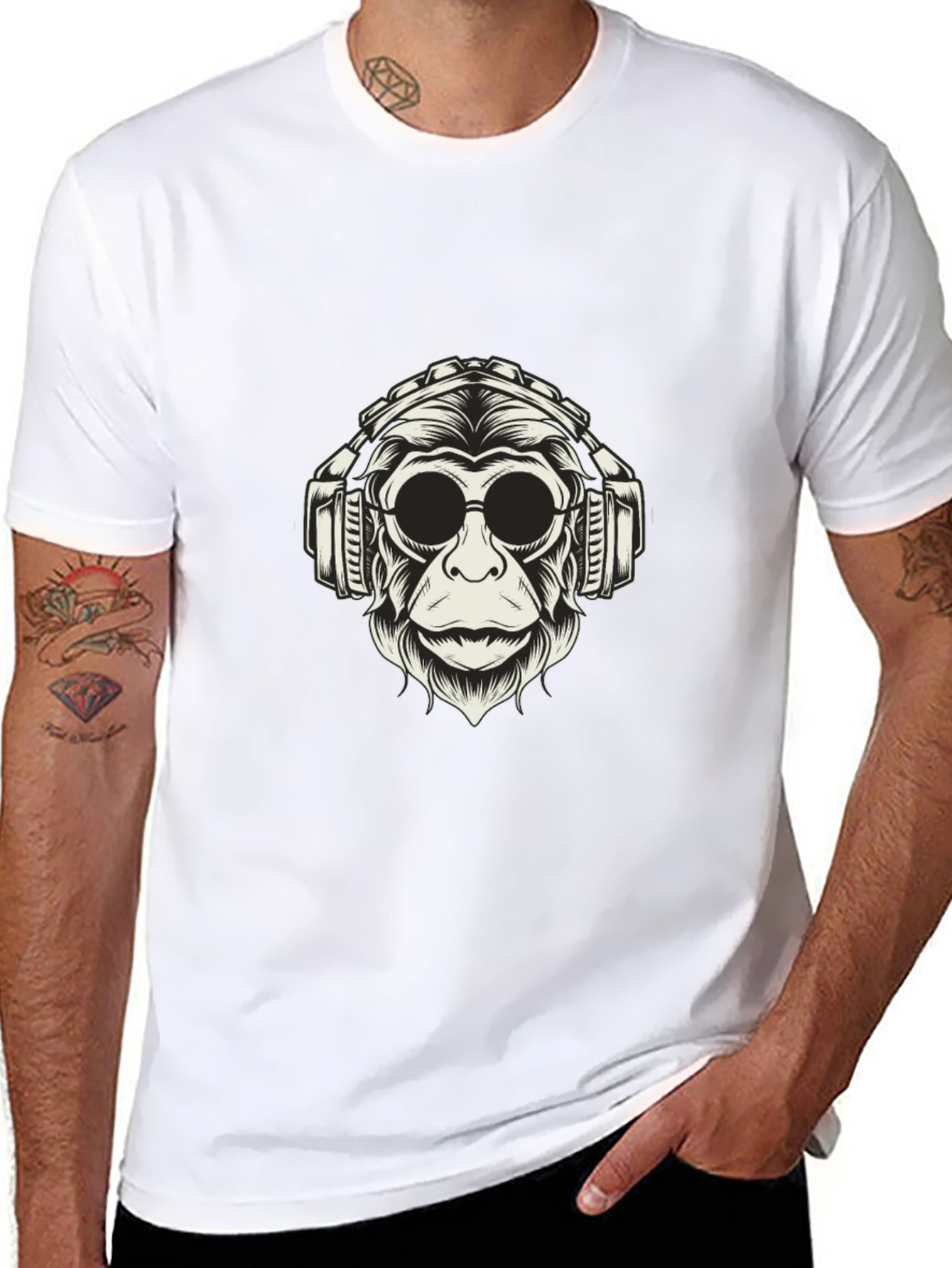 Black Cool Monkey Graphic Tee - Black Cotton Shirt view 8