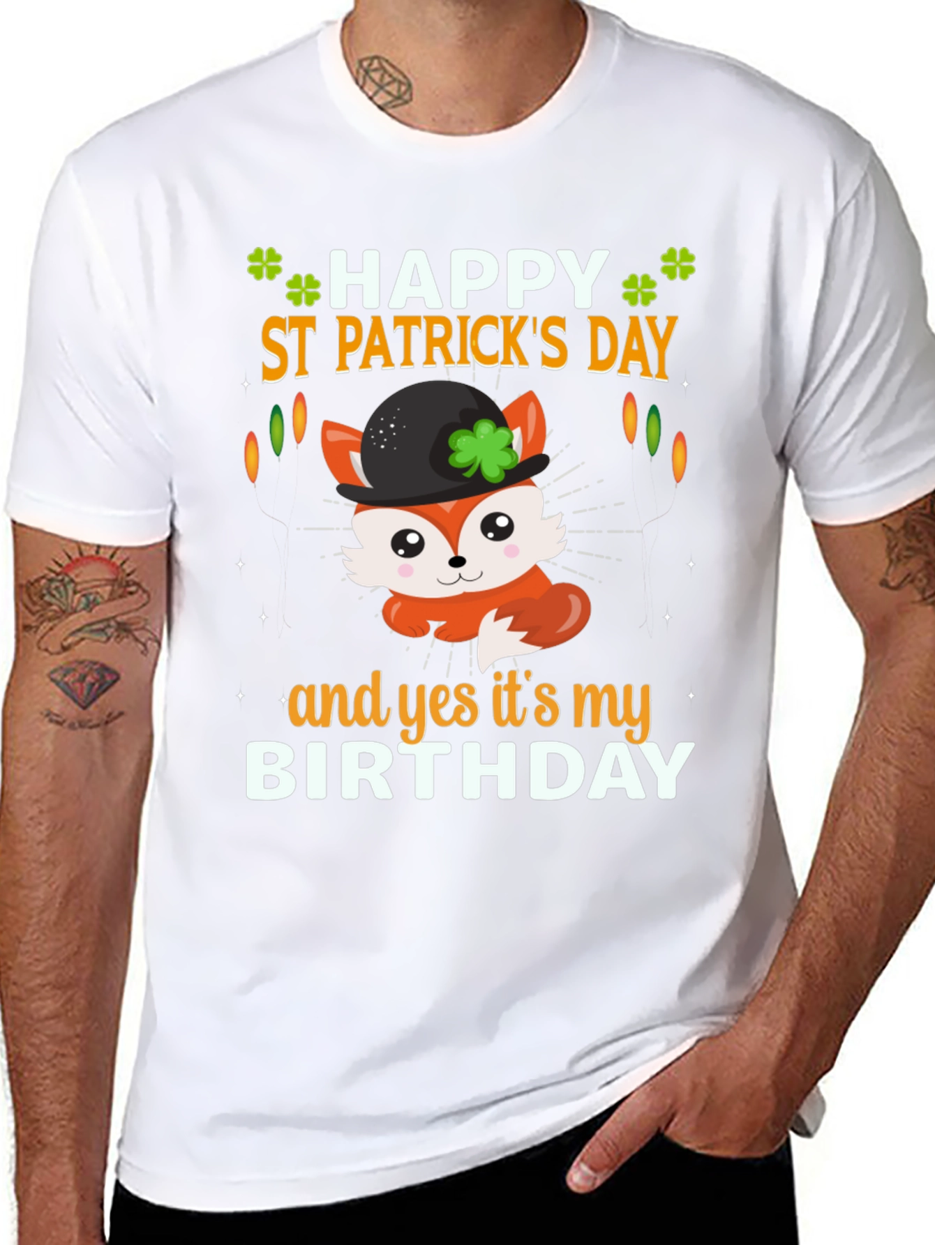 Black St. Patrick's Day Birthday Fox T-Shirt view 8