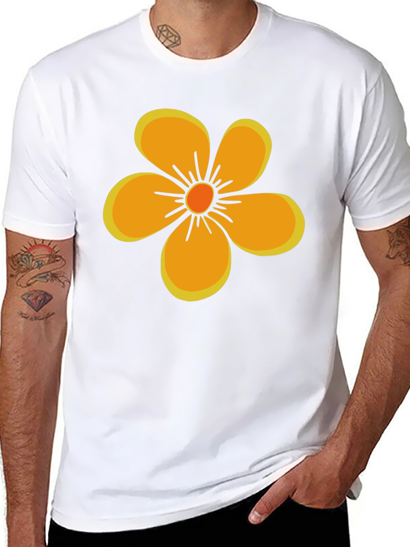 Black Black T-Shirt with Orange Flower Graphic view 8