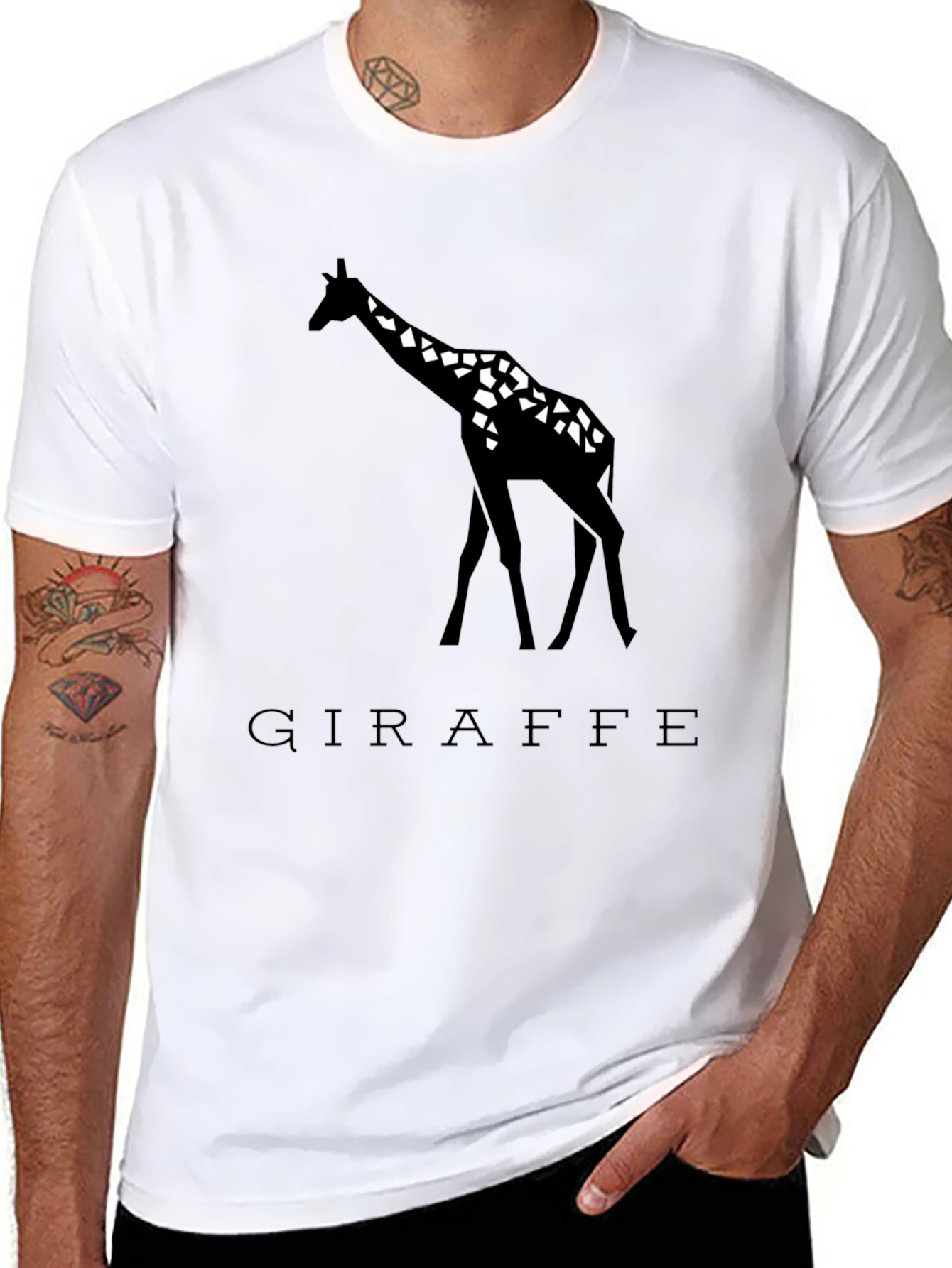 Black Giraffe Graphic Tee - Black Geometric Design view 8