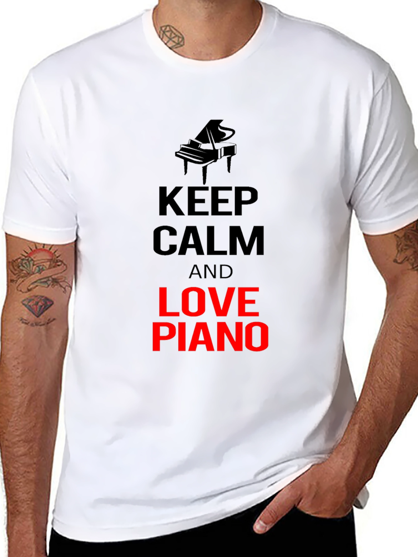 Black Keep Calm and Love Piano T-Shirt view 8