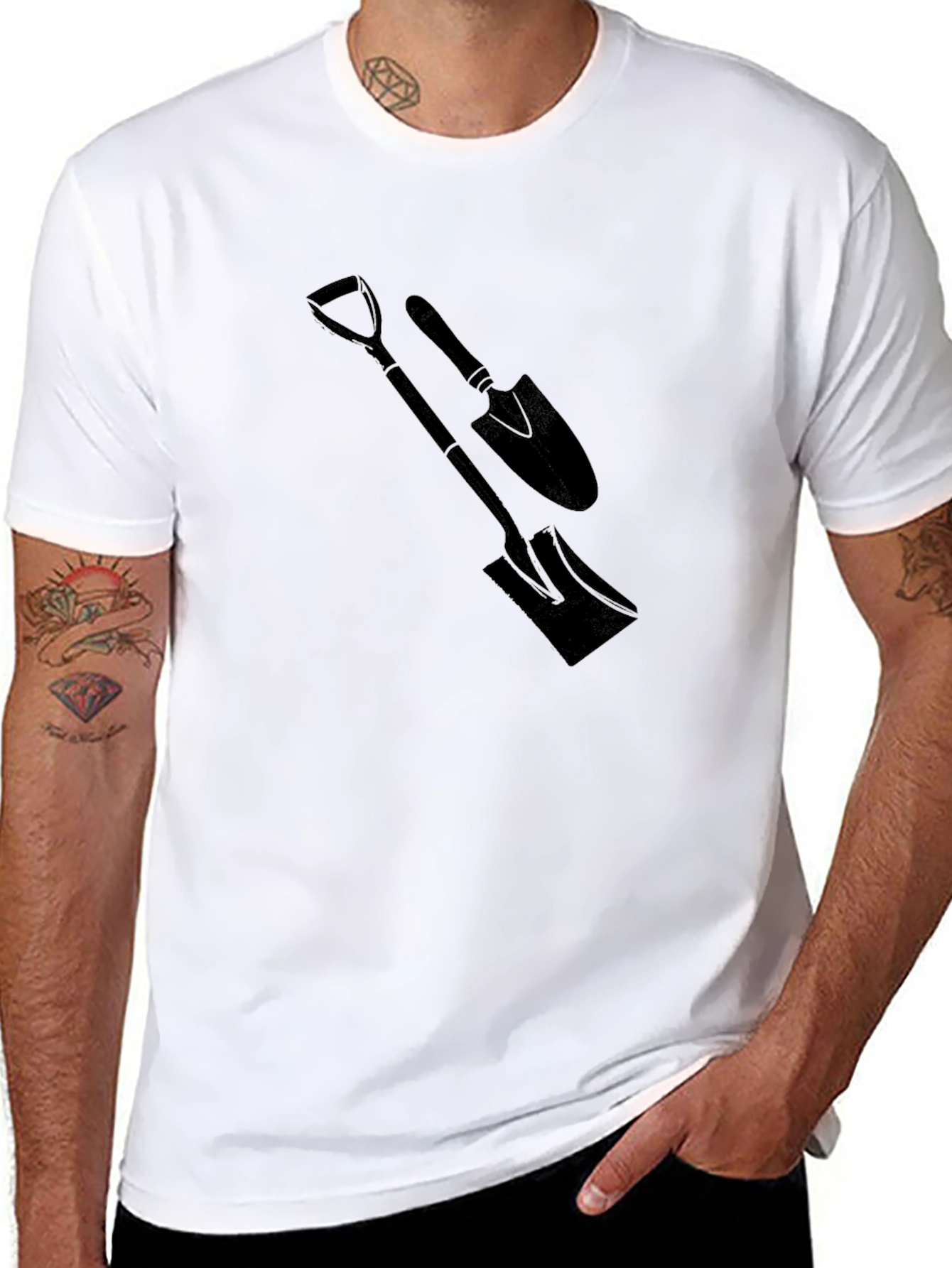 Black Men's Black T-Shirt with Spade Graphic view 8