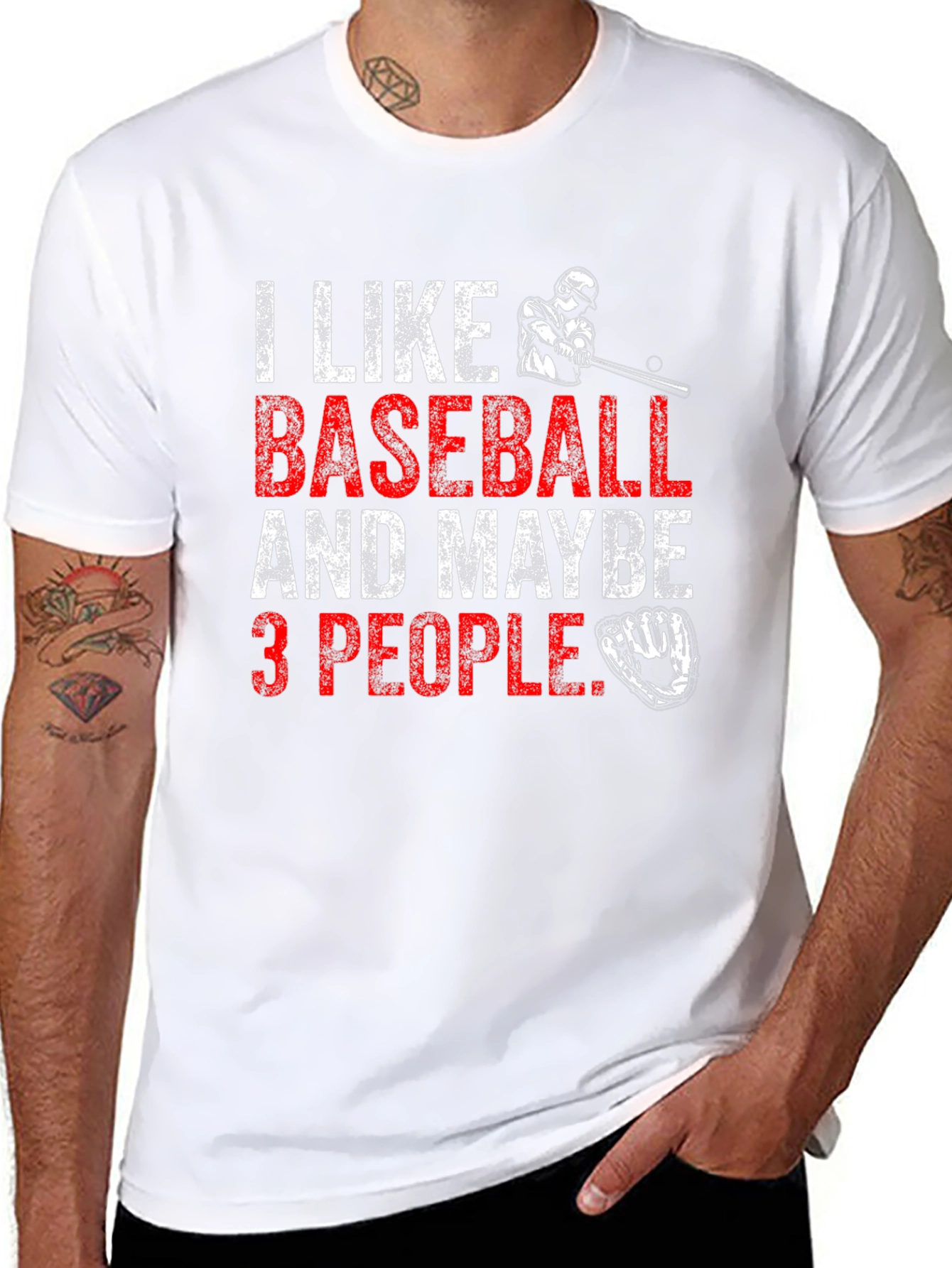 Black I Like Baseball & Maybe 3 People Black T-Shirt view 8