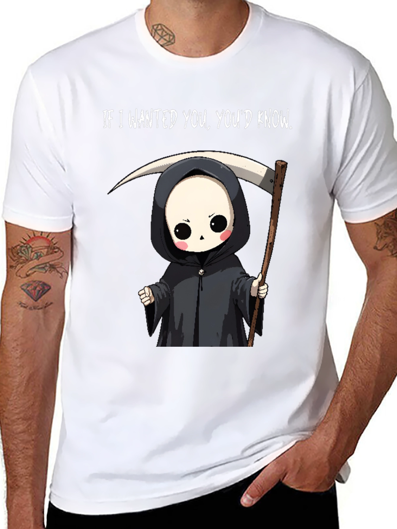Black Grim Reaper Cartoon Graphic Tee - "If I Wanted You, You'd Know" view 8