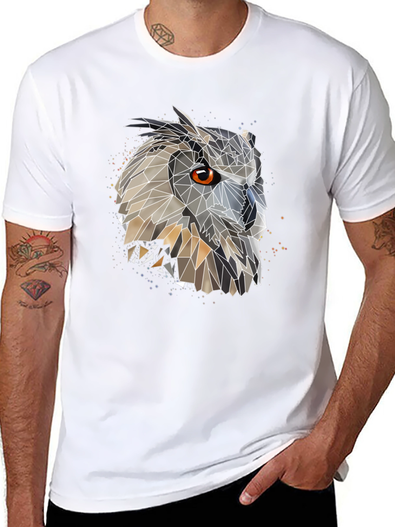 Black Geometric Owl Graphic Black T-Shirt view 8