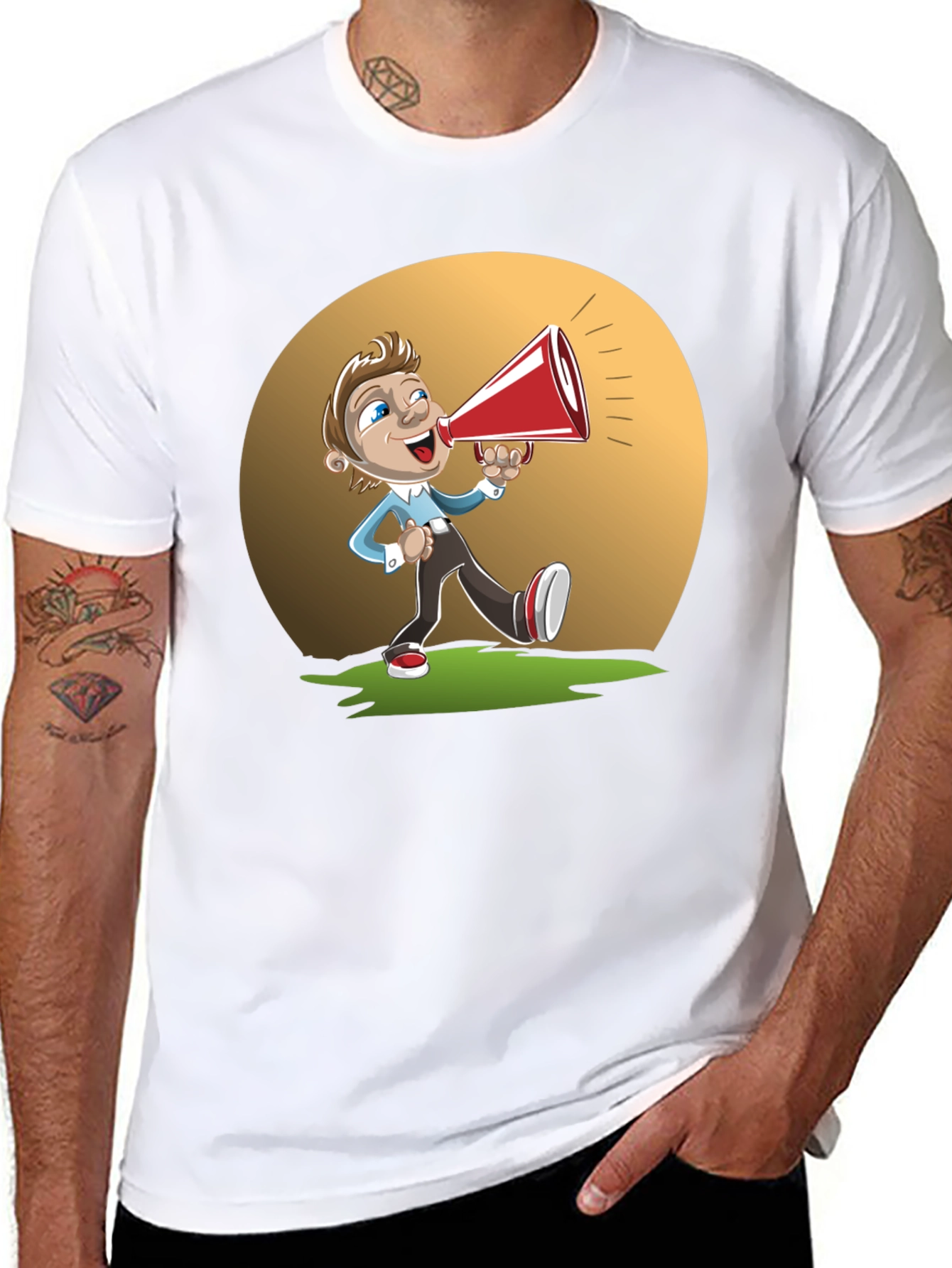 Black Cartoon Man with Megaphone Graphic T-Shirt view 8